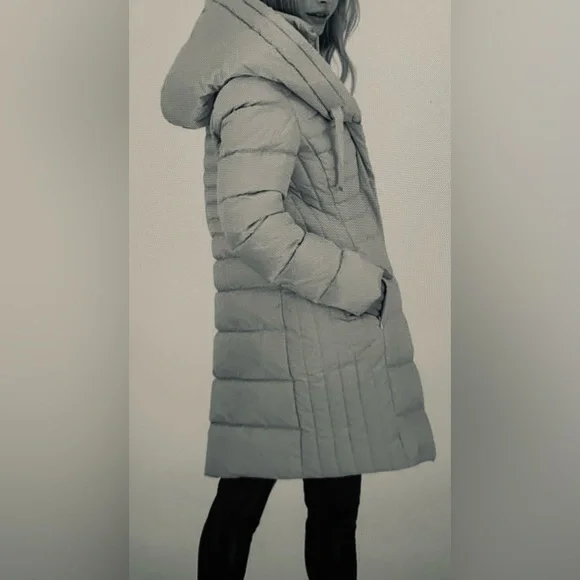 SZ M Tahari Tan Hooded Puffer Coat - Picture 12 of 13